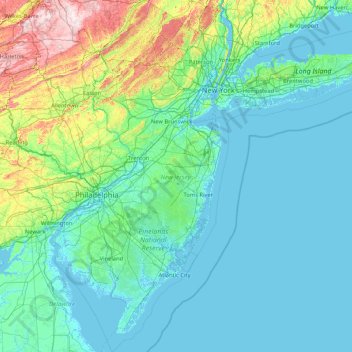 Mappa topografica New Jersey, altitudine, rilievo