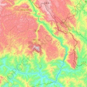 Mappa topografica Mèo Vạc District, altitudine, rilievo