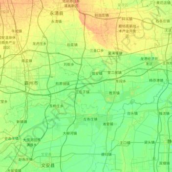 Mappa topografica 霸州市, altitudine, rilievo