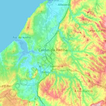 Mappa topografica Caldas da Rainha, altitudine, rilievo