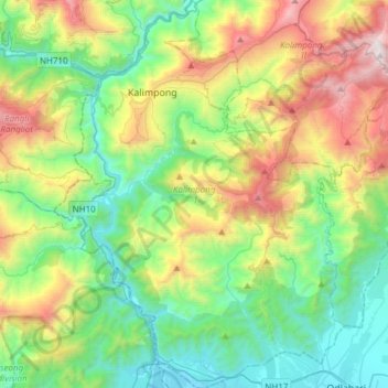 Mappa topografica Kalimpong -I, altitudine, rilievo