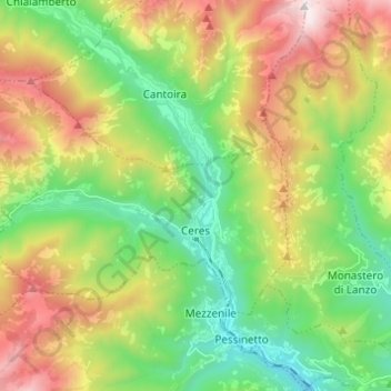 Mappa topografica Ceres, altitudine, rilievo