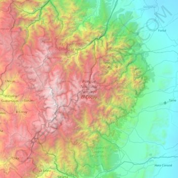 Mappa topografica Sierra Nevada del Cocuy, altitudine, rilievo