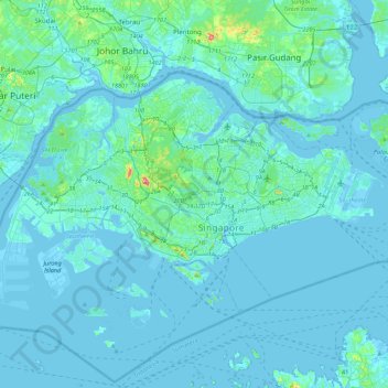Mappa topografica Singapore, altitudine, rilievo