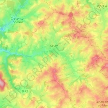 Mappa topografica Grury, altitudine, rilievo