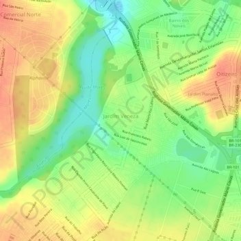 Mappa topografica Jardim Veneza, altitudine, rilievo