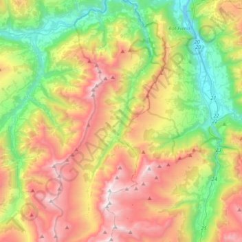 Mappa topografica Rabiusa, altitudine, rilievo