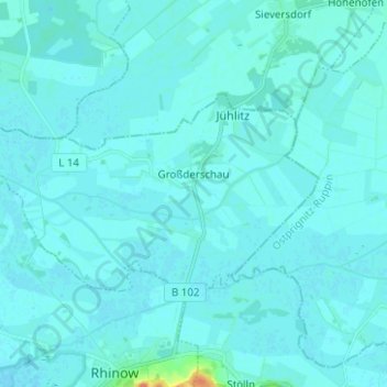 Mappa topografica Großderschau, altitudine, rilievo