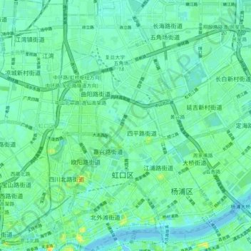 Mappa topografica 虹口区, altitudine, rilievo