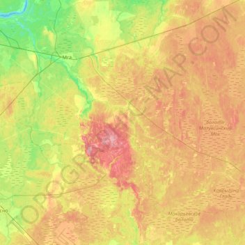 Mappa topografica Мгинское городское поселение, altitudine, rilievo