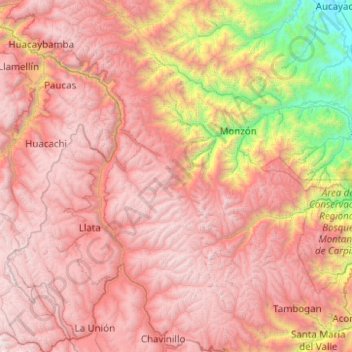 Mappa topografica Huamalíes, altitudine, rilievo