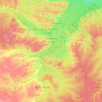 Mappa topografica Rodrigues Alves, altitudine, rilievo