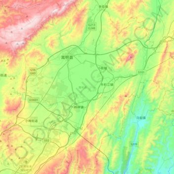 Mappa topografica 嵩明县, altitudine, rilievo