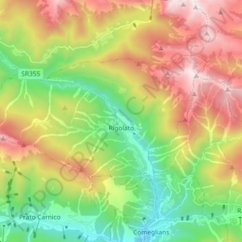 Mappa topografica Rigolato, altitudine, rilievo