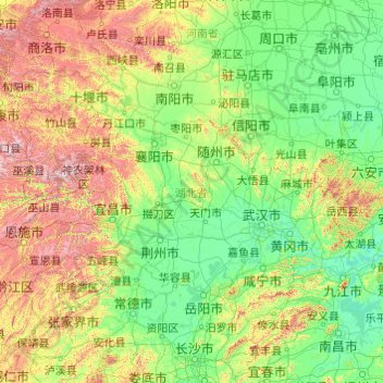 Mappa topografica 湖北省, altitudine, rilievo