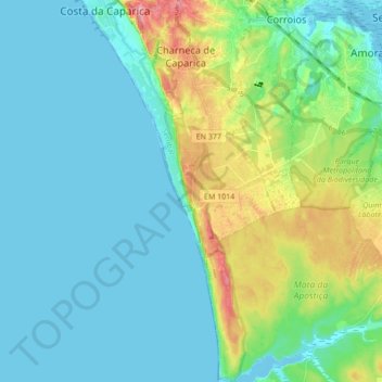 Mappa topografica Paisagem Protegida da Arriba Fóssil da Costa da Caparica, altitudine, rilievo