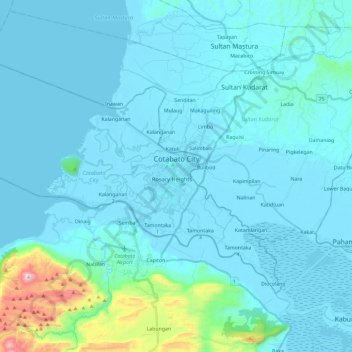 Mappa topografica Cotabato City, altitudine, rilievo