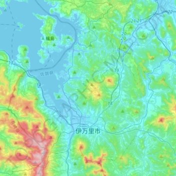 Mappa topografica Imari, altitudine, rilievo
