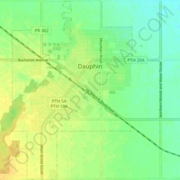 Mappa topografica Dauphin, altitudine, rilievo