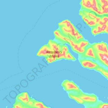 Mappa topografica Raspberry Island, altitudine, rilievo