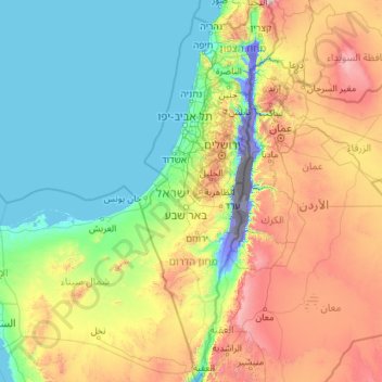 Mappa topografica Israele, altitudine, rilievo