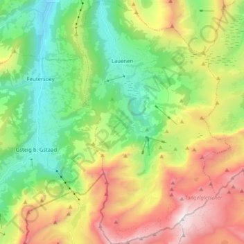 Mappa topografica Lauenen, altitudine, rilievo