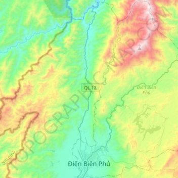 Mappa topografica Điện Biên Phủ, altitudine, rilievo