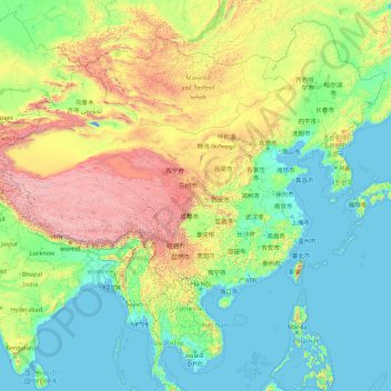 Mappa topografica Cina, altitudine, rilievo