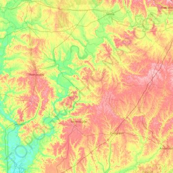 Mappa topografica Alabama River, altitudine, rilievo