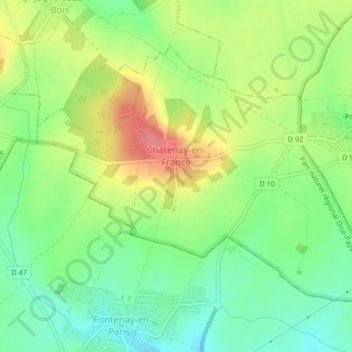 Mappa topografica Châtenay-en-France, altitudine, rilievo