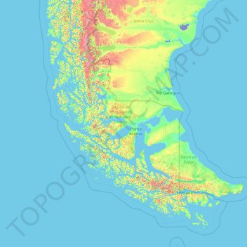 Mappa topografica XII Region of Magallanes and Chilean Antarctica, altitudine, rilievo