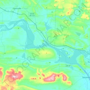 Mappa topografica Lake Dardanelle, altitudine, rilievo