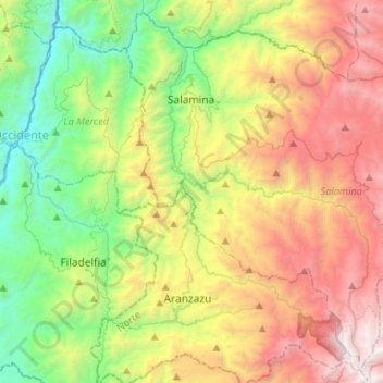 Mappa topografica Salamina, altitudine, rilievo