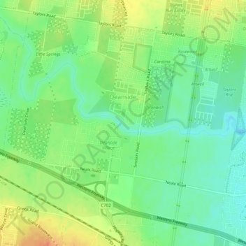 Mappa topografica Deanside, altitudine, rilievo