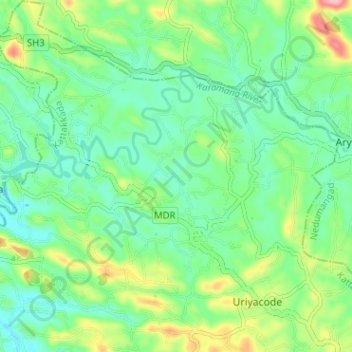 Mappa topografica Vellanad, altitudine, rilievo