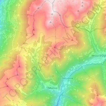 Mappa topografica Monno, altitudine, rilievo