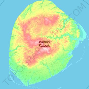 Mappa topografica остров Колгуев, altitudine, rilievo
