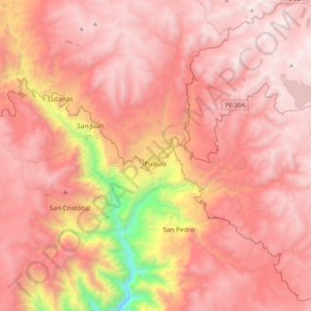 Mappa topografica Puquio, altitudine, rilievo