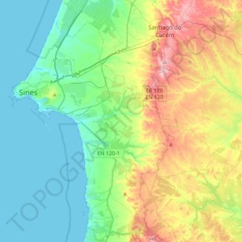 Mappa topografica Sines, altitudine, rilievo