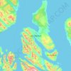 Mappa topografica Isola Dawson, altitudine, rilievo