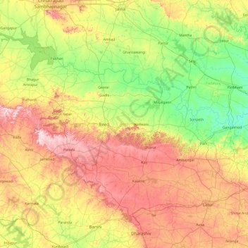 Mappa topografica Beed District, altitudine, rilievo