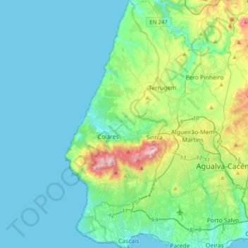 Mappa topografica Sintra-Cascais Natural Park, altitudine, rilievo