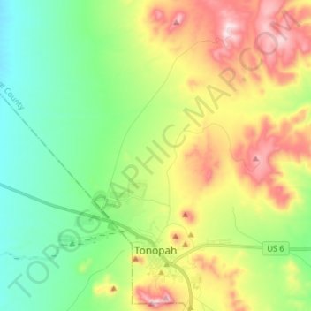 Mappa topografica Tonopah, altitudine, rilievo