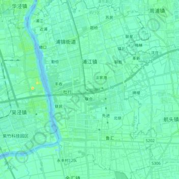 Mappa topografica 浦江镇, altitudine, rilievo