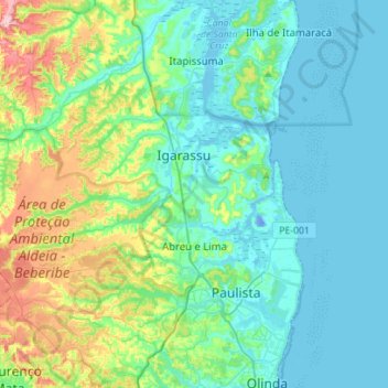Mappa topografica Abreu e Lima, altitudine, rilievo