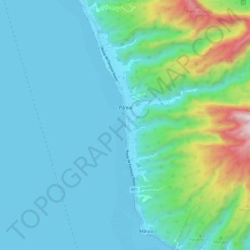 Mappa topografica Pāʻea, altitudine, rilievo