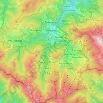 Mappa topografica Pievepelago, altitudine, rilievo