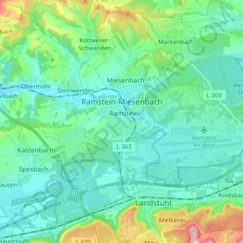 Mappa topografica Ramstein-Miesenbach, altitudine, rilievo
