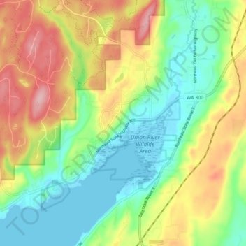 Mappa topografica Belfair, altitudine, rilievo
