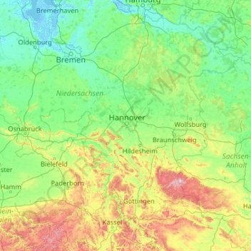Mappa topografica Mittellandkanal, altitudine, rilievo